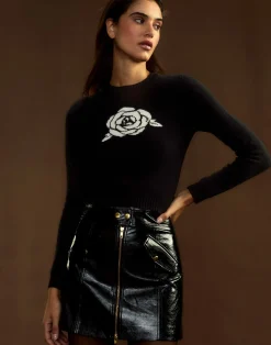 Best Cynthia Rowley Rosette Wool Cashmere Sweater BLACK
