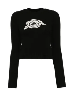 Best Cynthia Rowley Rosette Wool Cashmere Sweater BLACK