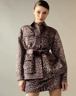 New Cynthia Rowley Satin Safari Jacket LEOPD