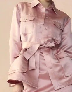Online Cynthia Rowley Satin Safari Jacket MAUVE