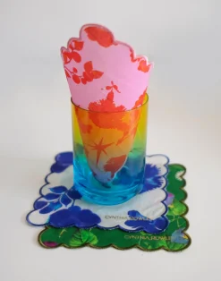 New Cynthia Rowley Scallop Embroidered Edge Cocktail Napkin PNKRD