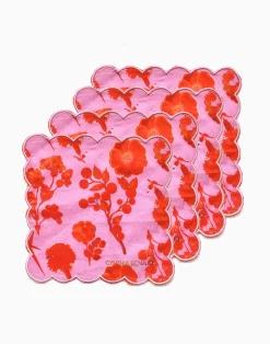 New Cynthia Rowley Scallop Embroidered Edge Cocktail Napkin PNKRD