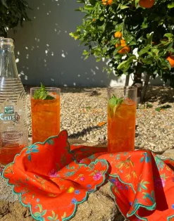 New Cynthia Rowley Scallop Embroidered Edge Cocktail Napkin REDFL