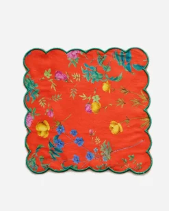 New Cynthia Rowley Scallop Embroidered Edge Cocktail Napkin REDFL