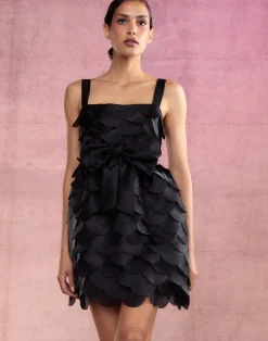 New Cynthia Rowley Scalloped Petal Mini Dress BLACK
