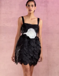 New Cynthia Rowley Scalloped Petal Mini Dress BLACK