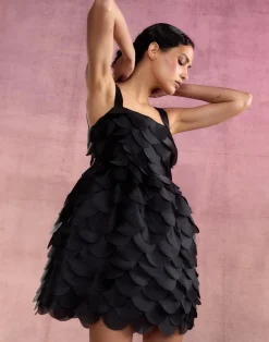 New Cynthia Rowley Scalloped Petal Mini Dress BLACK