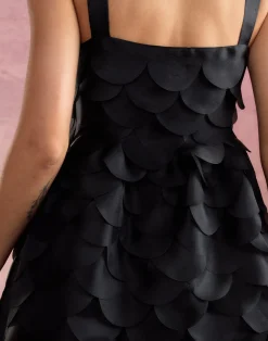 New Cynthia Rowley Scalloped Petal Mini Dress BLACK