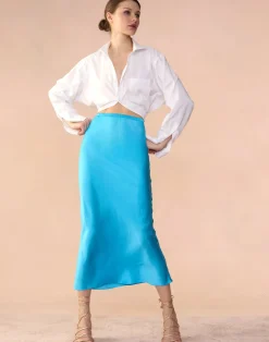 Hot Cynthia Rowley Sienna Silk Skirt BLUE
