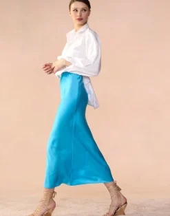 Hot Cynthia Rowley Sienna Silk Skirt BLUE