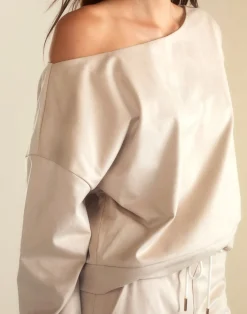 Clearance Cynthia Rowley Sleek Ultrasuede Pullover STONE