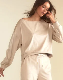 Clearance Cynthia Rowley Sleek Ultrasuede Pullover STONE