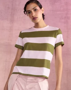 New Cynthia Rowley Stripe Tee GRNPK