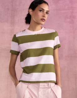 New Cynthia Rowley Stripe Tee GRNPK