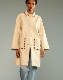 Online Cynthia Rowley Studded Vegan Leather Coat CREAM