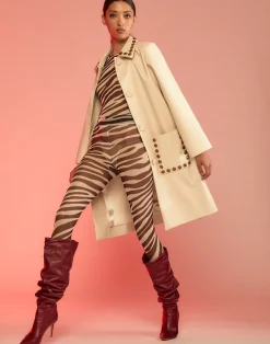 Online Cynthia Rowley Studded Vegan Leather Coat CREAM