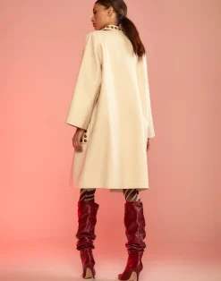 Online Cynthia Rowley Studded Vegan Leather Coat CREAM