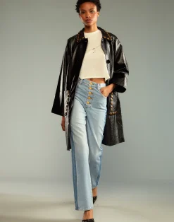 Online Cynthia Rowley Studded Vegan Leather Coat PATBLK