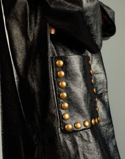 Online Cynthia Rowley Studded Vegan Leather Coat PATBLK