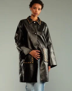 Online Cynthia Rowley Studded Vegan Leather Coat PATBLK