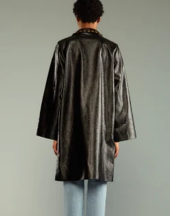 Online Cynthia Rowley Studded Vegan Leather Coat PATBLK