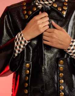 Discount Cynthia Rowley Studded Vegan Leather Jacket BLACK