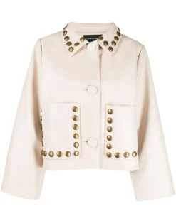 New Cynthia Rowley Studded Vegan Leather Jacket CREAM