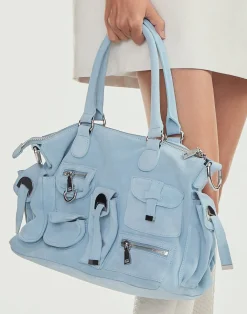 Best Cynthia Rowley Suede Cargo Pocket Shoulder Bag DNMBLU