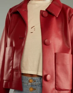 Outlet Cynthia Rowley Vegan Leather Jacket Red