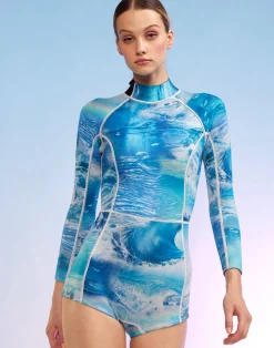Hot Cynthia Rowley Watercamo Wetsuit Blue Rainbow