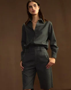 Discount Cynthia Rowley Wellesley Flannel Suiting Shorts HGREY