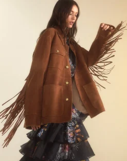 Outlet Cynthia Rowley Westward Fringe Suede Jacket BROWN