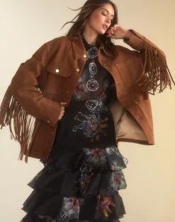 Outlet Cynthia Rowley Westward Fringe Suede Jacket BROWN