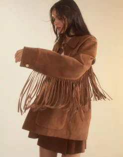 Outlet Cynthia Rowley Westward Fringe Suede Jacket BROWN