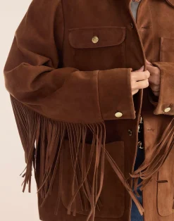 Outlet Cynthia Rowley Westward Fringe Suede Jacket BROWN